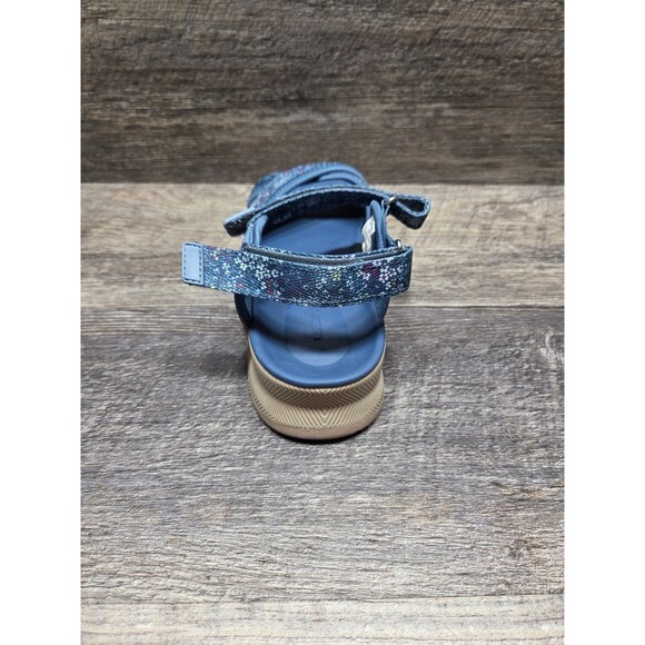 Lands End Sandals Womens 7B Strappy Wedge Comfort Blue Flowers Hook&Loop - Picture 4 of 9